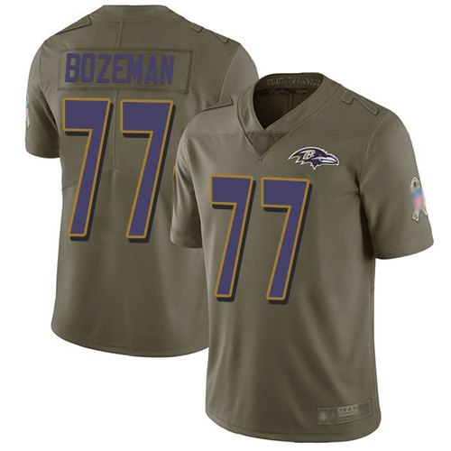 Baltimore Ravens Limited Olive Men Bradley Bozeman Jersey NFL Football #77 2017 Salute to Service